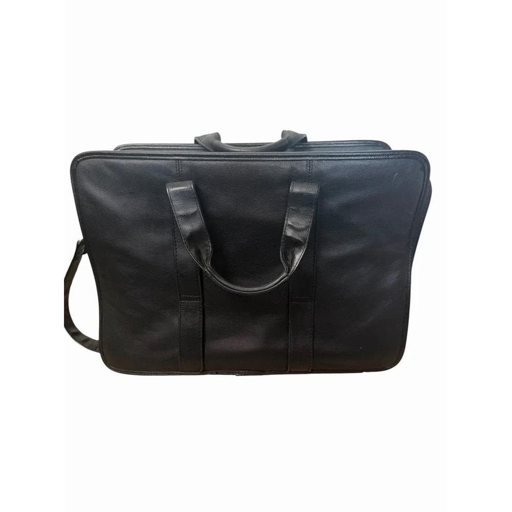 Black Leather Laptop Briefcase Messenger Bag Multi Compartment Shoulder Work Bag